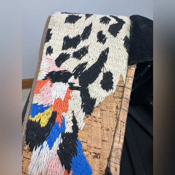 Naughty Monkey Virago Black Platform Wedge Sandals with Embroidery 8 Boho Indie - Picture 3 of 10